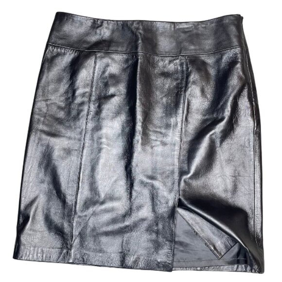 Jaclyn Smith Black 100% Soft Leather Split Mini Side Zip Plus Size Skirt 18 - Picture 1 of 8